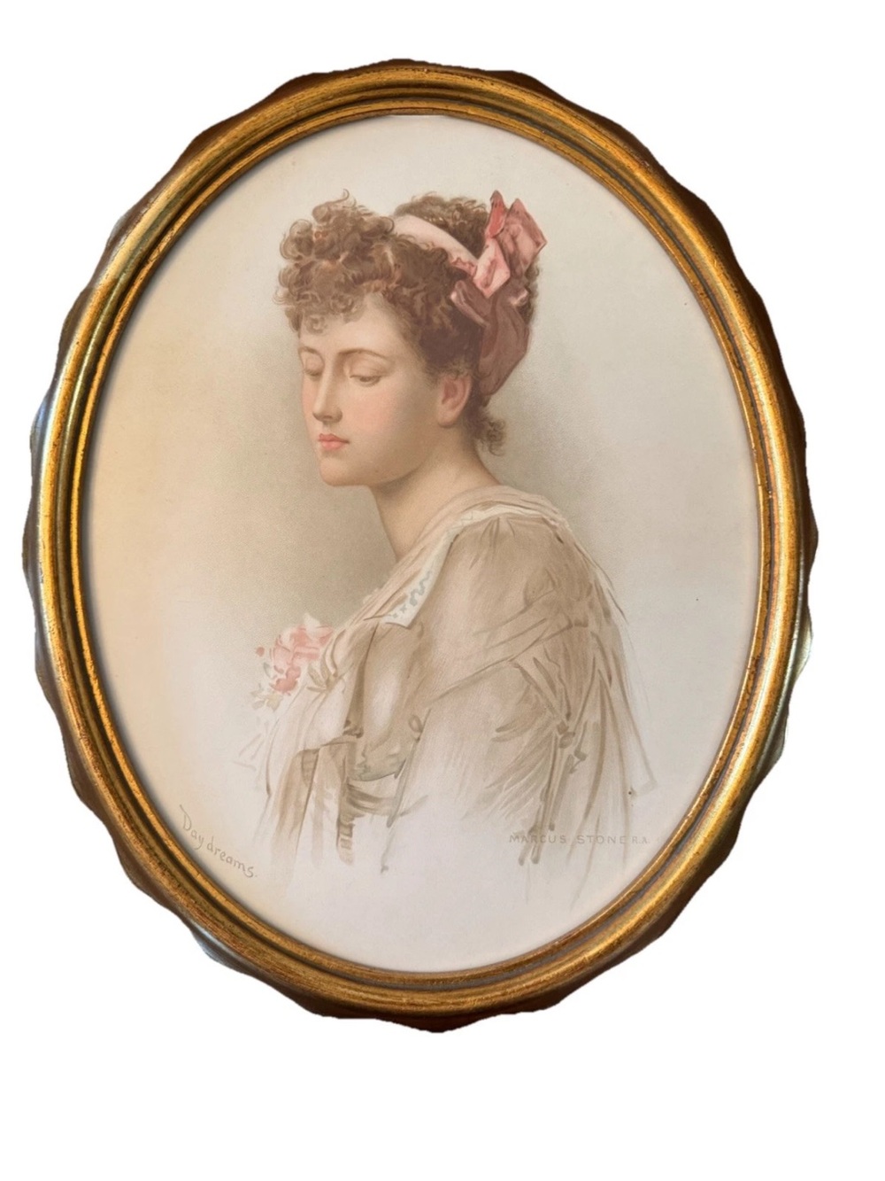 Vtg Daydreams by Marcus Stone Romanticism Framed Gold Guilded Print Artwork 16”